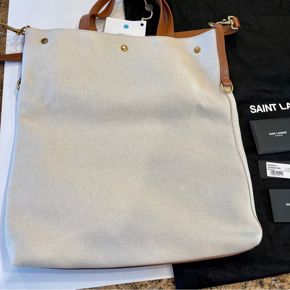 NWT Saint Laurent Universite North South Foldable Tote Bag Canvas Smooth Leather - Picture 8 of 16